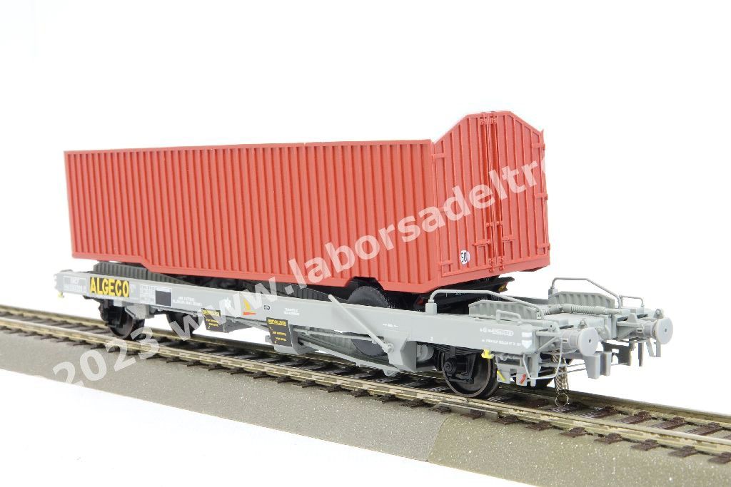Carro canguro a 2 assi SNCF, livrea grigia con semirimorchio rosso, ep. III