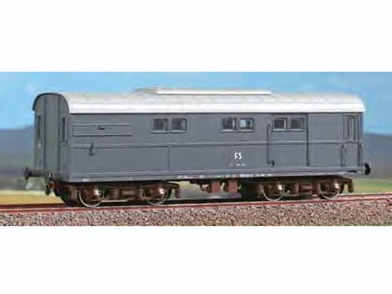 Carro riscaldo FS tipo Vrz, livrea grigio ardesia, logo a televisore, epoca IV