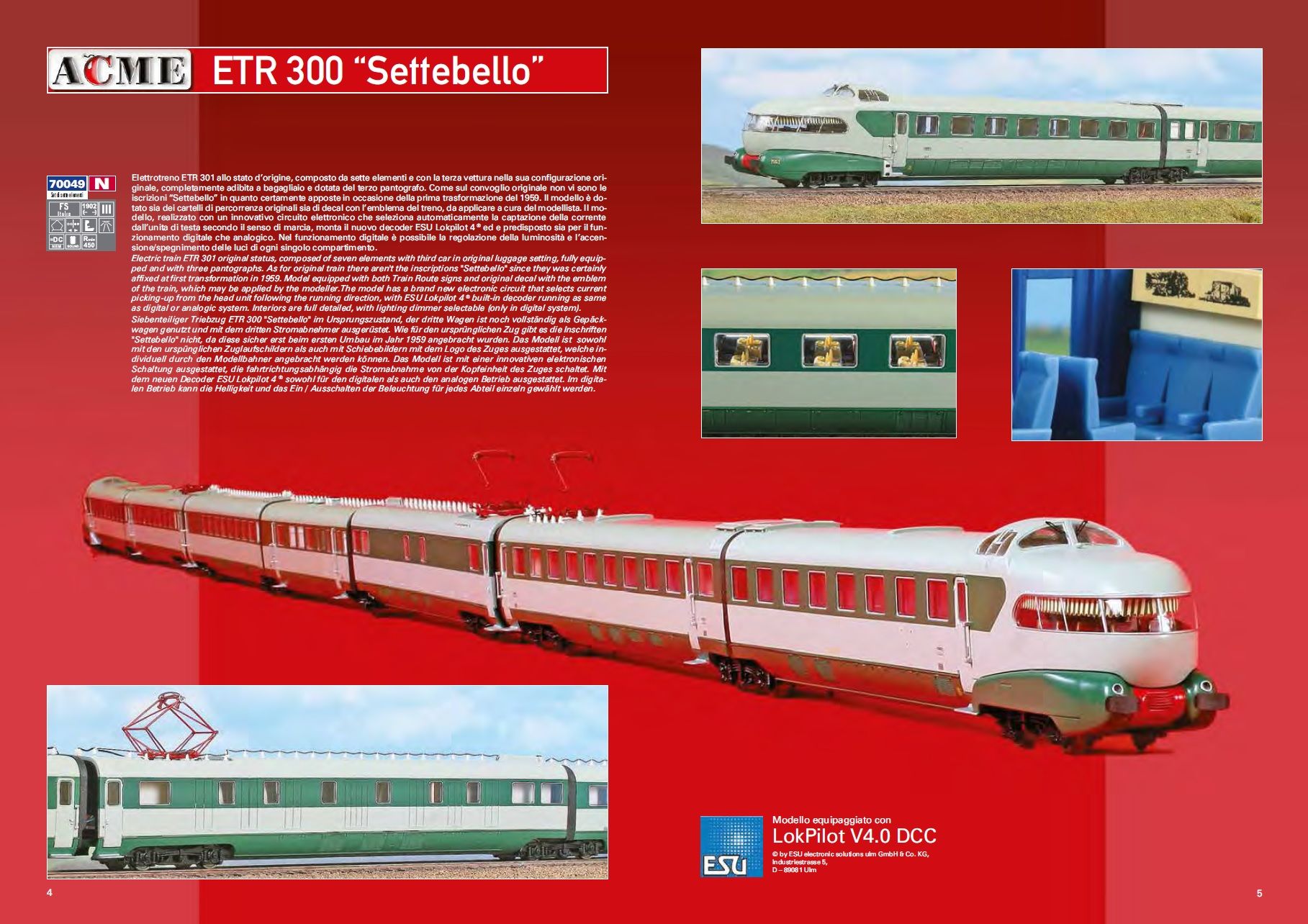 Elettrotreno ETR 300 Settebello delle FS, livrea grigio/verde magnolia, stato di origine con 3 pantografi e carrozza bagagliaio, ep. III