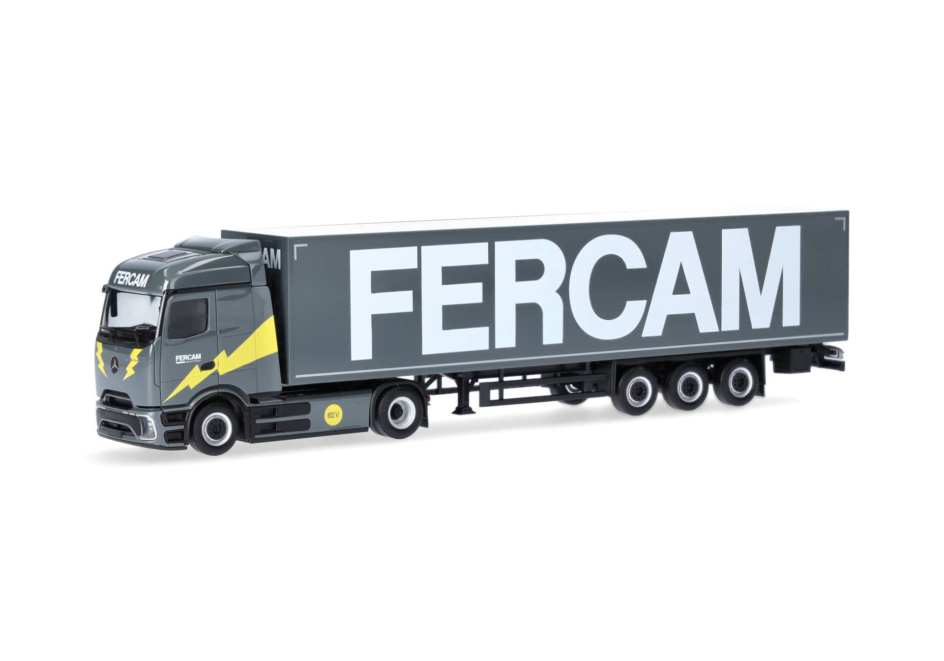 Autoarticolato Mercedes-Benz eActros 600 con semirimorchio telonato 'Fercam' - Scala 1:87